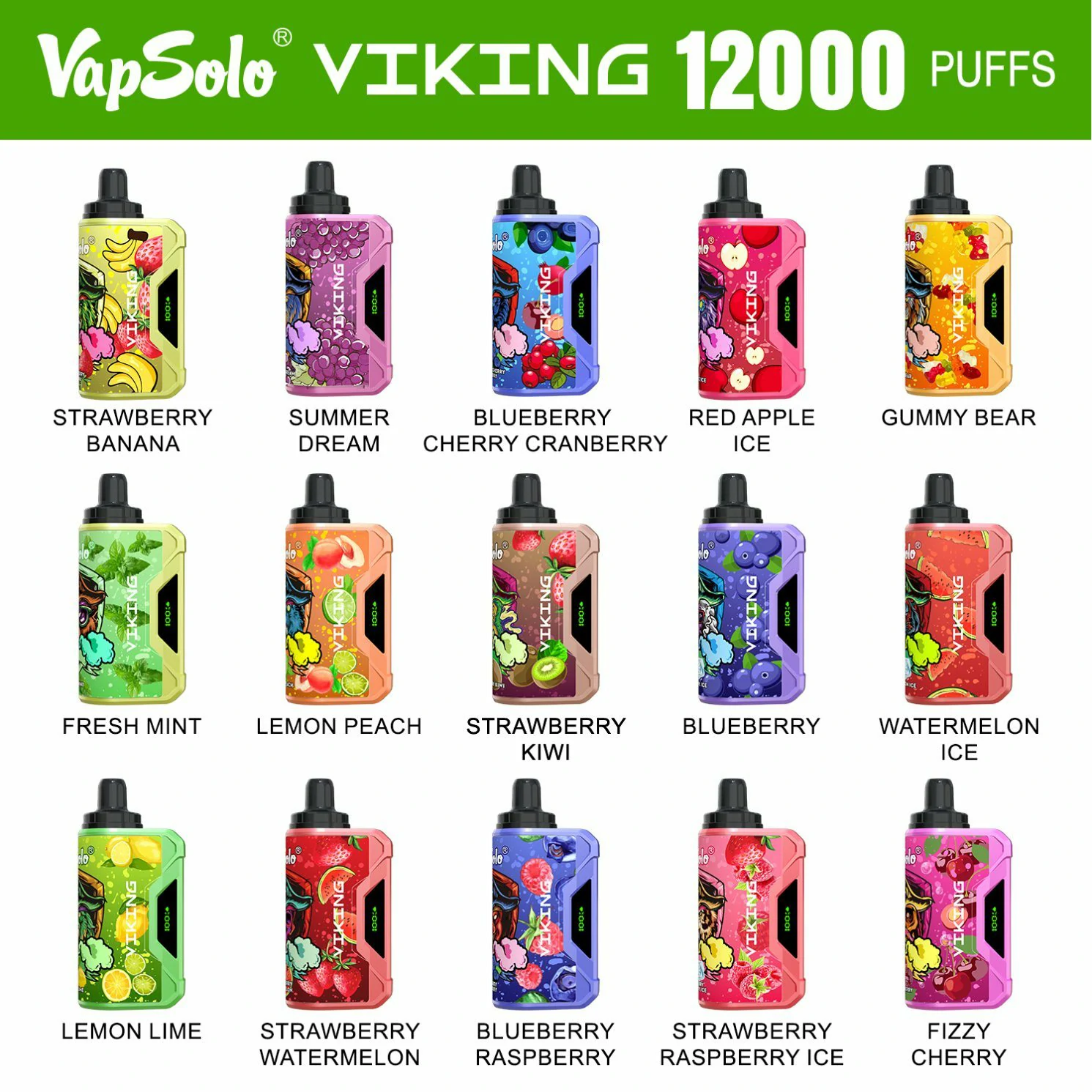 VapSolo Viking 12000 Puffs 2% 5% Low Nicotine Rechargeable Disposable Vapes Pen Bulk Buy Wholesale