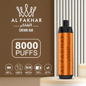 Al Fakhar Crown Bar 8000 Puffs Big Cloud DTL 2% Low Nicotine Rechargeable Disposable Vapes Pen Bulk Buy Wholesale